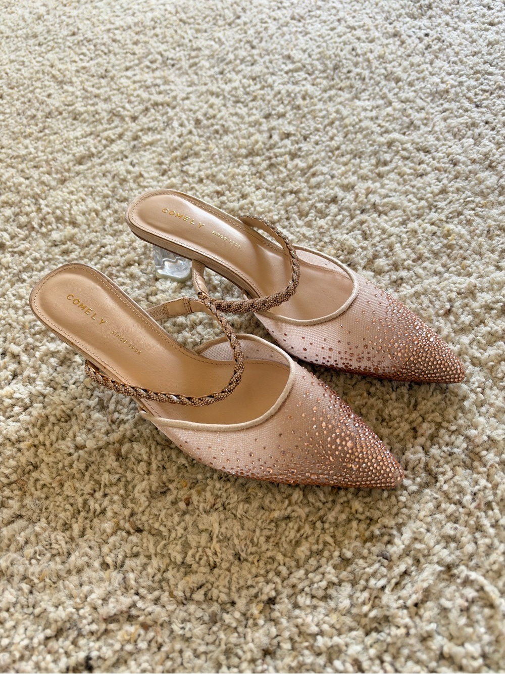 Blush Pink Embellished Pointed-Toe Slingback Heels